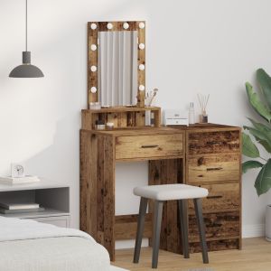 Mesa de maquiagem com luzes de LED madeira antiga 50x41x140 cm wf660045