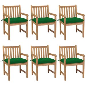 vidaXL sillas de jardín 6 uds madera maciza de teca cojines verde
