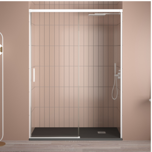 Ecrã de chuveiro frontal deslizante 190cm (adaptável 184-189cm) branco mate