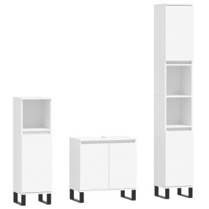 3 pcs conjunto móveis casa de banho madeira processada branco