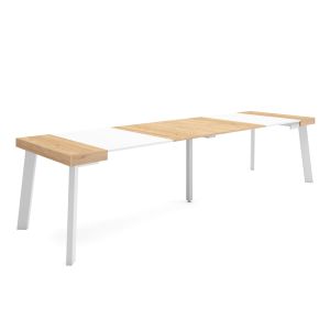 Mesa extensível, 58/302x90x73cm, carvalho e branco, pés de madeira rf3107