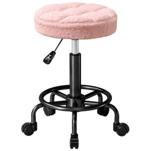 Banco giratório ø50x50-66 cm poliéster e metal color rosa Homcom