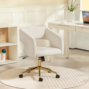 Cadeira de escritório giratória veludo creme branco com balanço