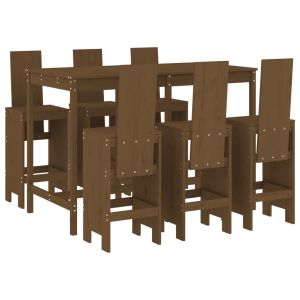 vidaXL mesa y taburetes altos de jardín 7 pzas madera pino marrón miel