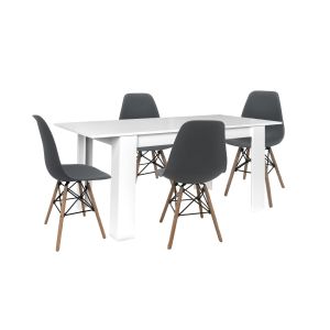 Conjunto mesa extensível de jantar ou cozinha branco + 4 cadeiras estilo