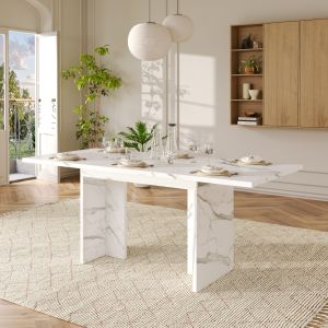 Mesa de jantar extensível mármore branco 75x180x80cm