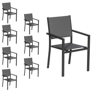 Conjunto de 8 cadeiras estofadas em alumínio antracite - textileno cinzento