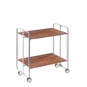 Carrinho de serviço dobrável bauhaus, armação de metal cinza, 2 bandejas