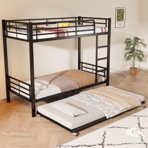 Beliche metálico com cama auxiliar e grade 90x200cm cor preto