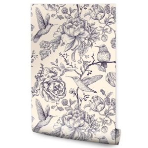 Papel de parede o quarto pássaros flores retro decoração moderna