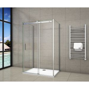 Porta de duche correr frontal+painel lateral,cromado,700x1100x700x1950mm