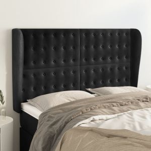 Cabeceira de cama c/ abas veludo 147x23x118/128 cm preto ptob3972