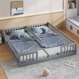 Cama infantil 90x200cm com grelha e estrado pinho – cinzento
