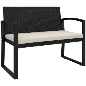 Banco de jardim 103x58x78 cm aço, vime pe e poliéster bicolor Outsunny