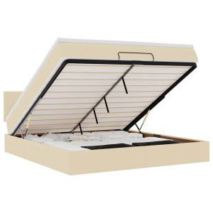 vidaXL cama otomana con colchón y luces LED tela crema 180x200cm