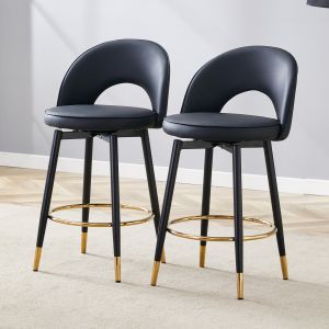 Taburete bar giratorio negro set de 2 con respaldo calado