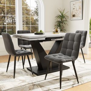 Conjunto mesa jantar 5 peças extensível 4 cadeiras veludo cinzento multicor