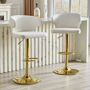 Taburete de bar giratorio regulable con respaldo pu blanco set de 2