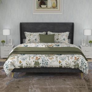 Cama baixa com cabeceira para quarto adulto 140x200cm, cinzento