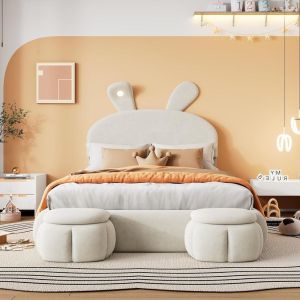 Cama casal estofada com arrumo 140x200cm bege
