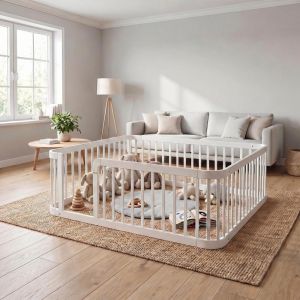 Parque infantil modular 140x200 cm, barreira de segurança, branco