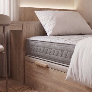Sommier com arrumação juvenil 135x190cm natural lateral montagem e remoção