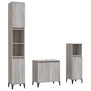3 pcs conjunto móveis casa de banho madeira proc. Cinza sonoma