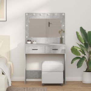 Mesa de maquiagem com luzes LED cinza concreto 78,5x41x135 cm wf148214