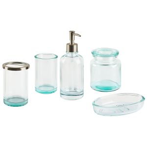 Conjunto de 5 acessórios para a casa de banho amarga vidro verde