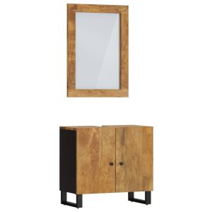 2 pcs conj. Móveis p/ casa de banho madeira mangueira maciça