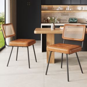 Cadeira de jantar em pu e rattan castanho 61x46x79 cm