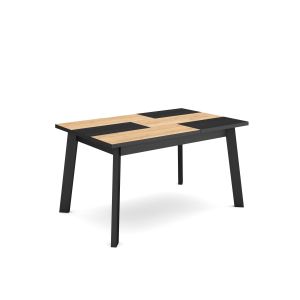 Mesa sala de jantar, 140x90x75cm, carvalho e preto, pés de madeira rf2884
