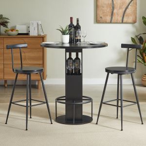 Mesa de jantar redonda com 2 bancos preto 80cm
