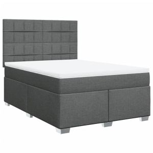 vidaXL cama box spring con colchón tela gris oscuro 160x200 cm