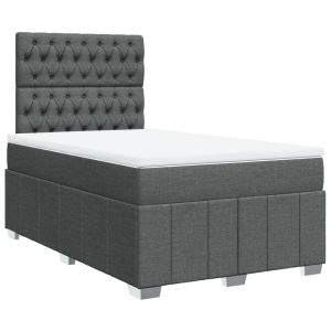 vidaXL cama box spring con colchón tela gris oscuro 120x200 cm