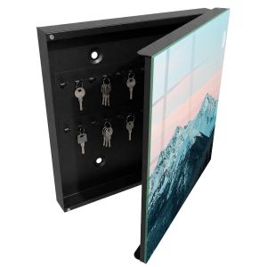 Caixa para chaves de vidro 30x30x5 paz da montanha, abertura à direita