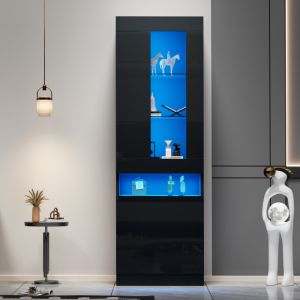Vitrina alta com luz LED preto 180x50x40cm