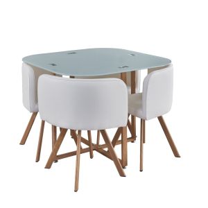 Mesa em vidro temperado teka + 4 cadeiras. Sala de jantar ou cozinha,