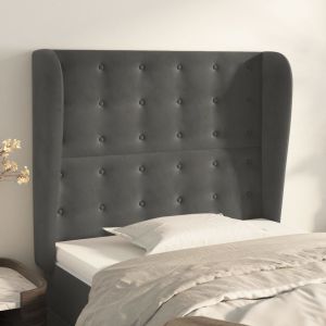 Cabeceira cama c/ abas veludo 103x23x118/128 cm cinzento-escuro ptob6475