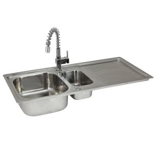 Pia de cozinha de aço inoxidável 105 cm x 50 cm com torneira arco-íris