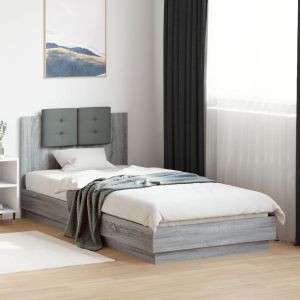Cama c/ cabeceira/luzes LED 100x200cm cinza sonoma seaw8856