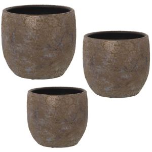Conjunto de 3 vasos de cerâmica em tom dourado envelhecido