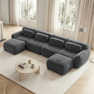 Sofá modular em u em plúsh cinzento 4 lugares sem montagem