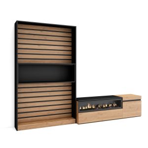 Móveis tv, 260x35x186cm, carvalho e preto, lareira eléctrica rf3155