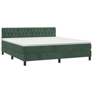 vidaXL cama box spring con colchón terciopelo verde oscuro 180x200 cm