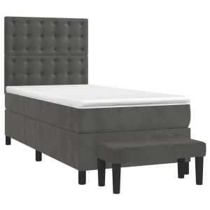 vidaXL cama box spring con colchón terciopelo gris oscuro 90x190 cm