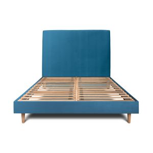 Cama de 135x190 cm com cabeceira estofada - tecido de veludo - azul oceânic