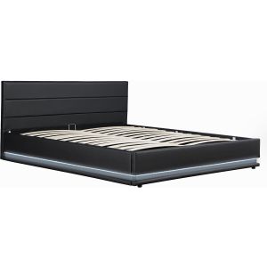 Cama LED com baú "anastasia" - 160 x 200 cm - preto
