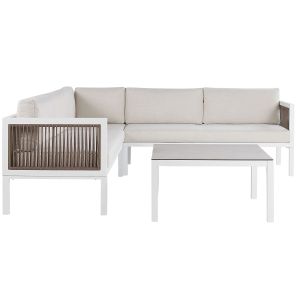 Sofá de jardim de canto com mesa 4 lugares borello metal creme à esquerda