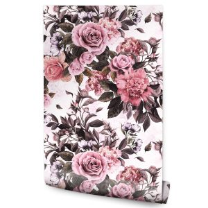 Papel de parede flores rosas peónias plantas retro decoração moderna